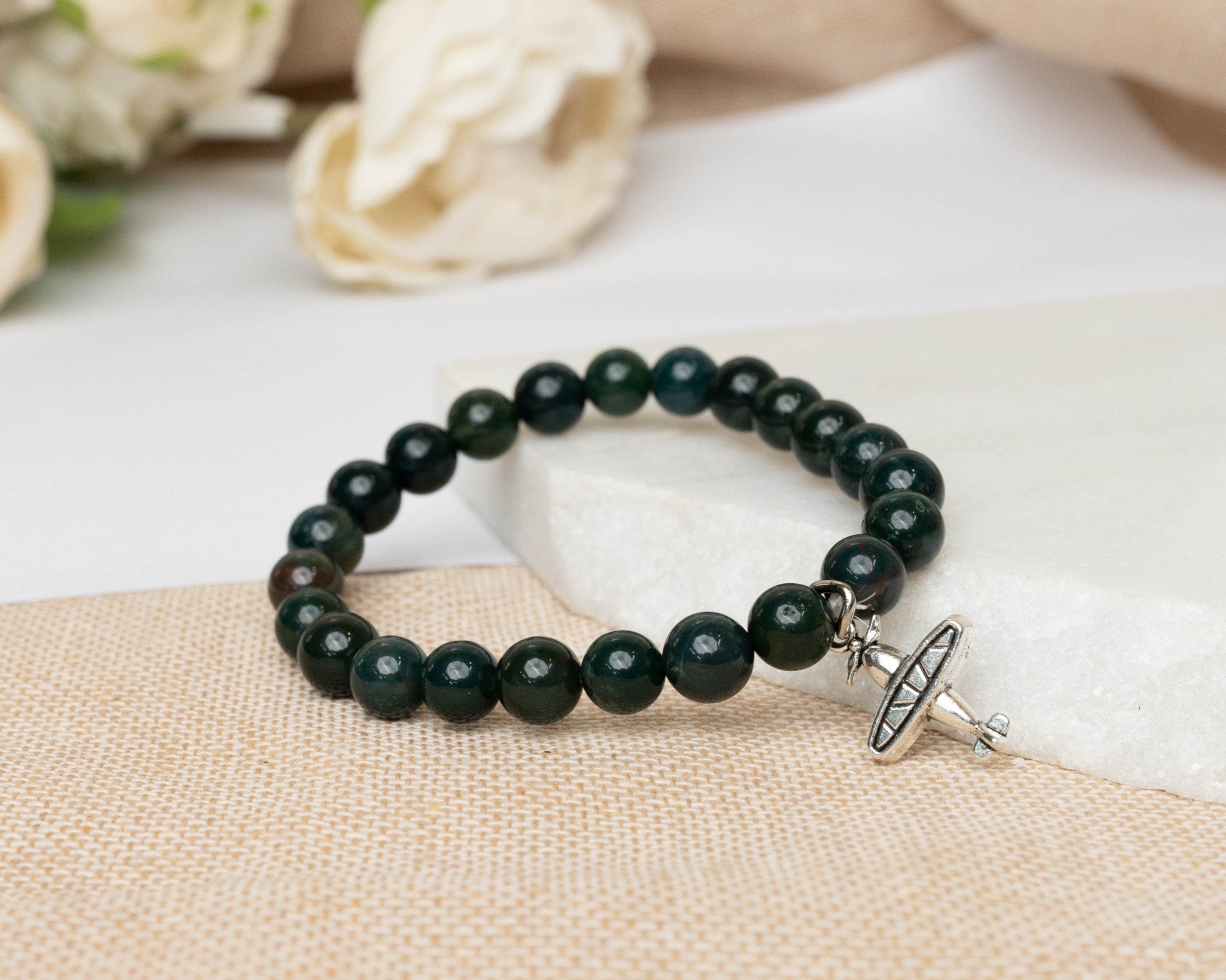Bloodstone Serenity Bracelet with Aeroplane Charm - Bodh Gem and Crystals