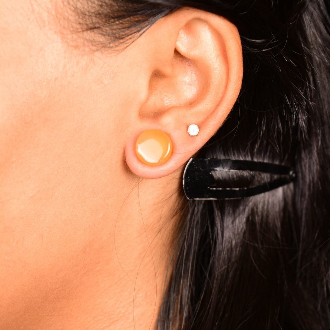 Carnelian Button Earrings - Bodh Gem and Crystals