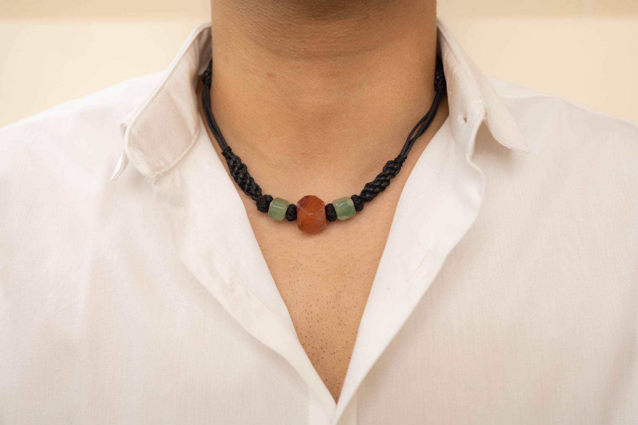 Green Aventurine & Carnelian Thread Necklace - Bodh Gem and Crystals