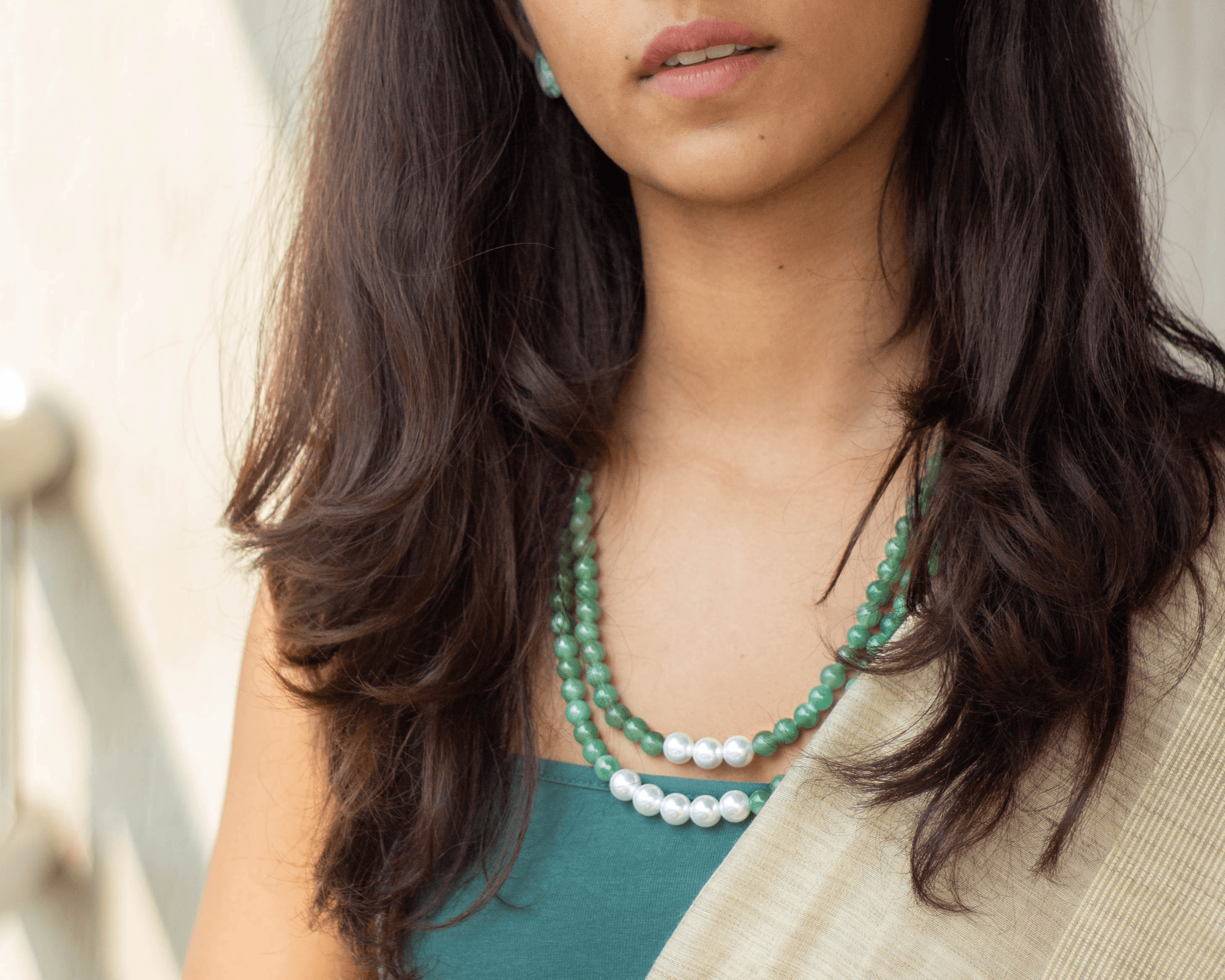Green Aventurine with Moti Necklace - Bodh Gem and Crystals