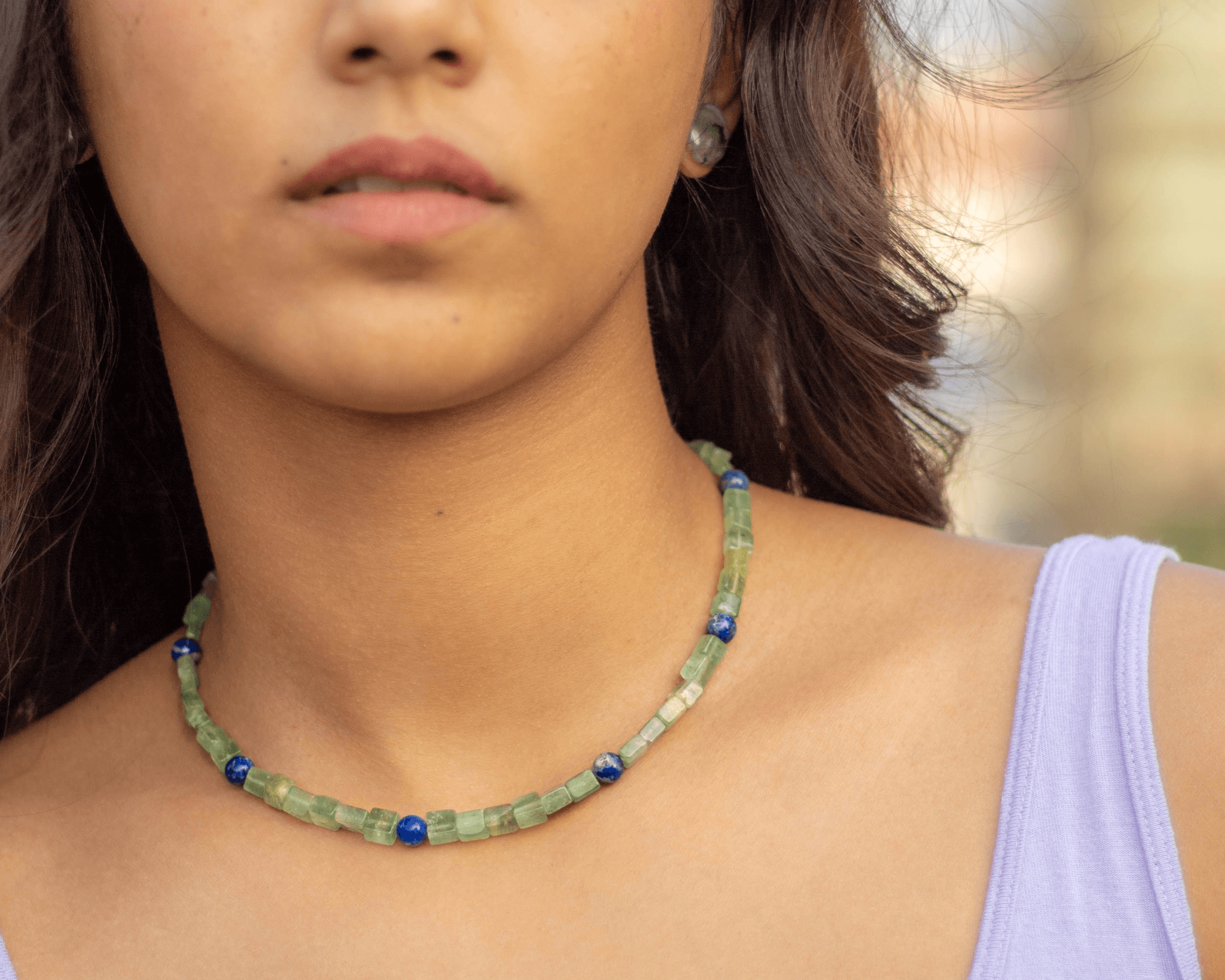 Green Quartz & Lapis Lazuli Necklace - Bodh Gem and Crystals