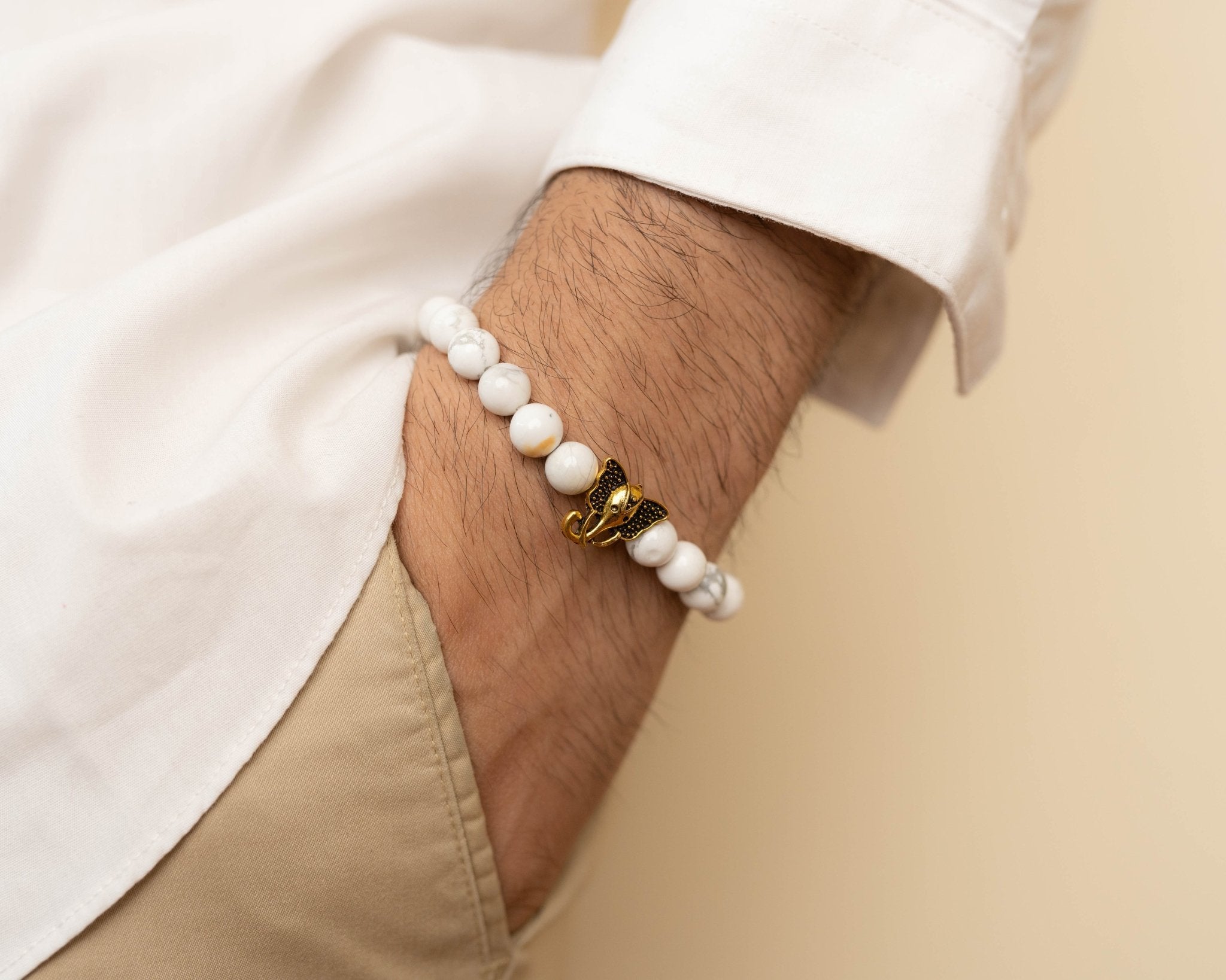 Howlite Beads with Golden Charm - Bodh Gem and Crystals
