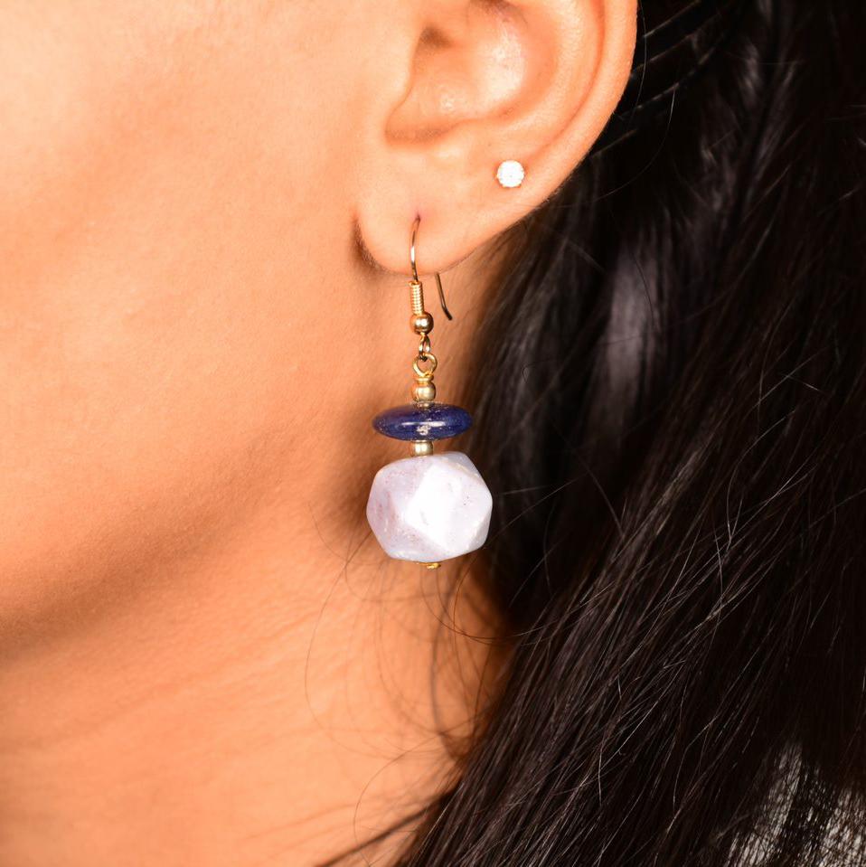 Lapis Lazuli & Agate Earrings - Bodh Gem and Crystals