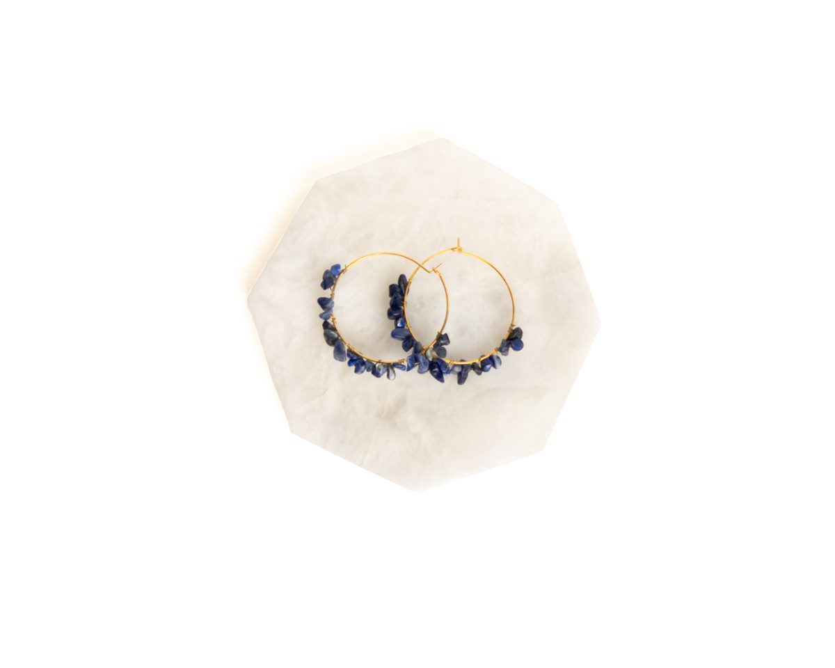 Lapis Lazuli Hoop Earrings - Bodh Gem and Crystals