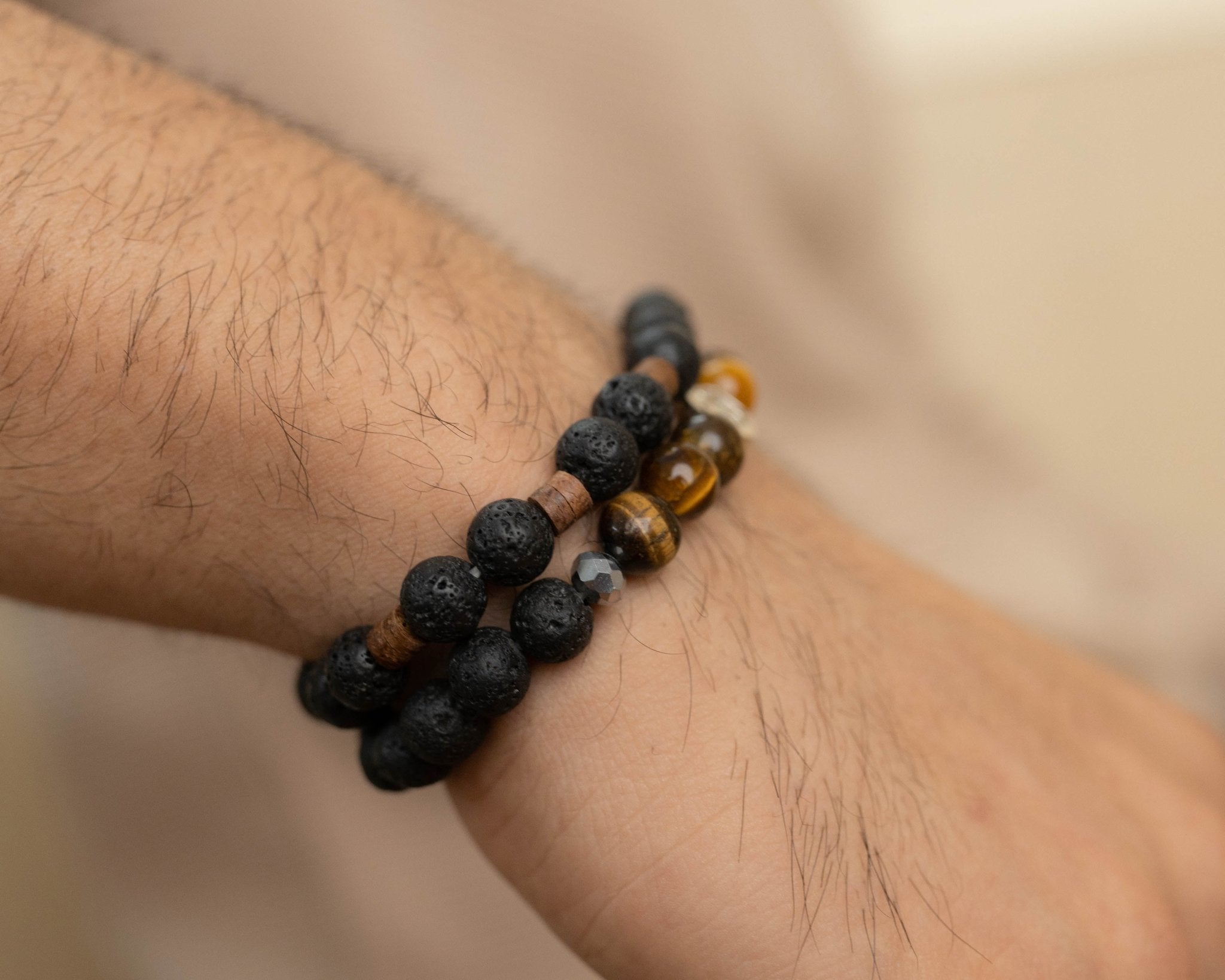 Lava & Tiger's Eye Beads with Silver Charm Combo Bracelets