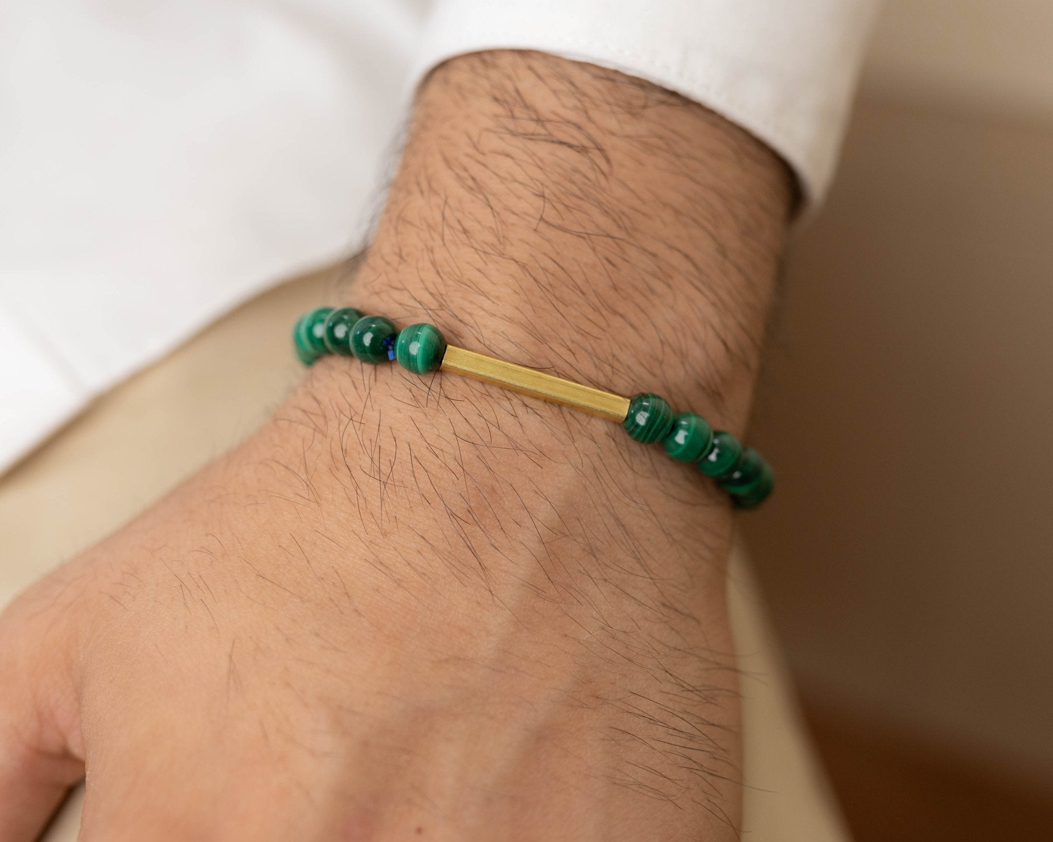 Malachite Bracelet with Golden Charm - Bodh Gem and Crystals