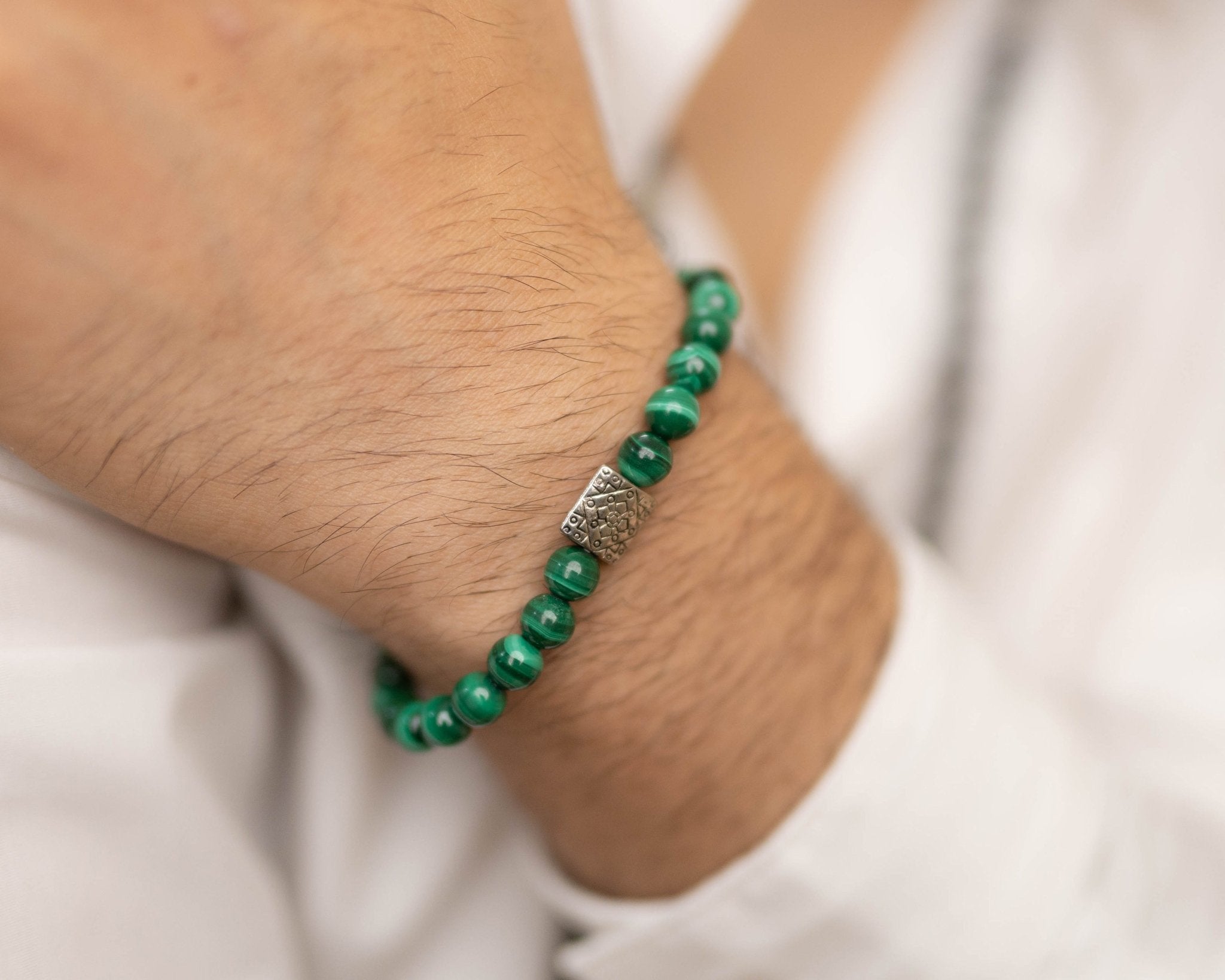 Malachite Bracelet with Metal Charm - Bodh Gem and Crystals