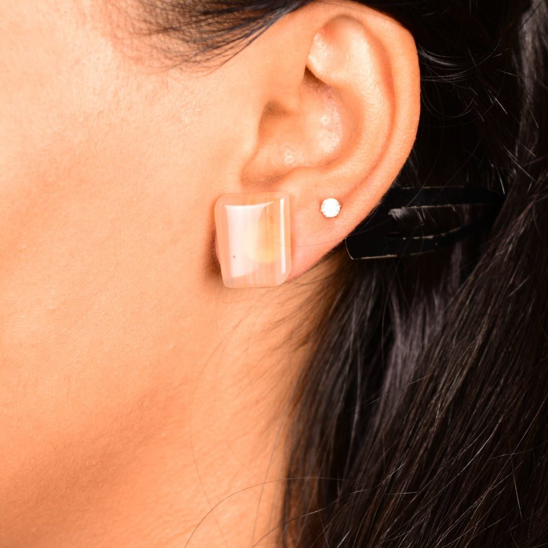 Orange Agate Stud Earrings - Bodh Gem and Crystals