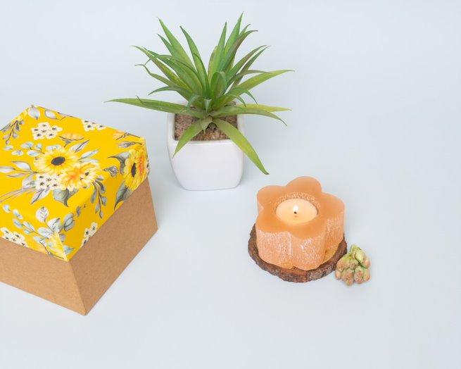 Orange Selenite Flower Candle Holder Hamper - Bodh Gem and Crystals