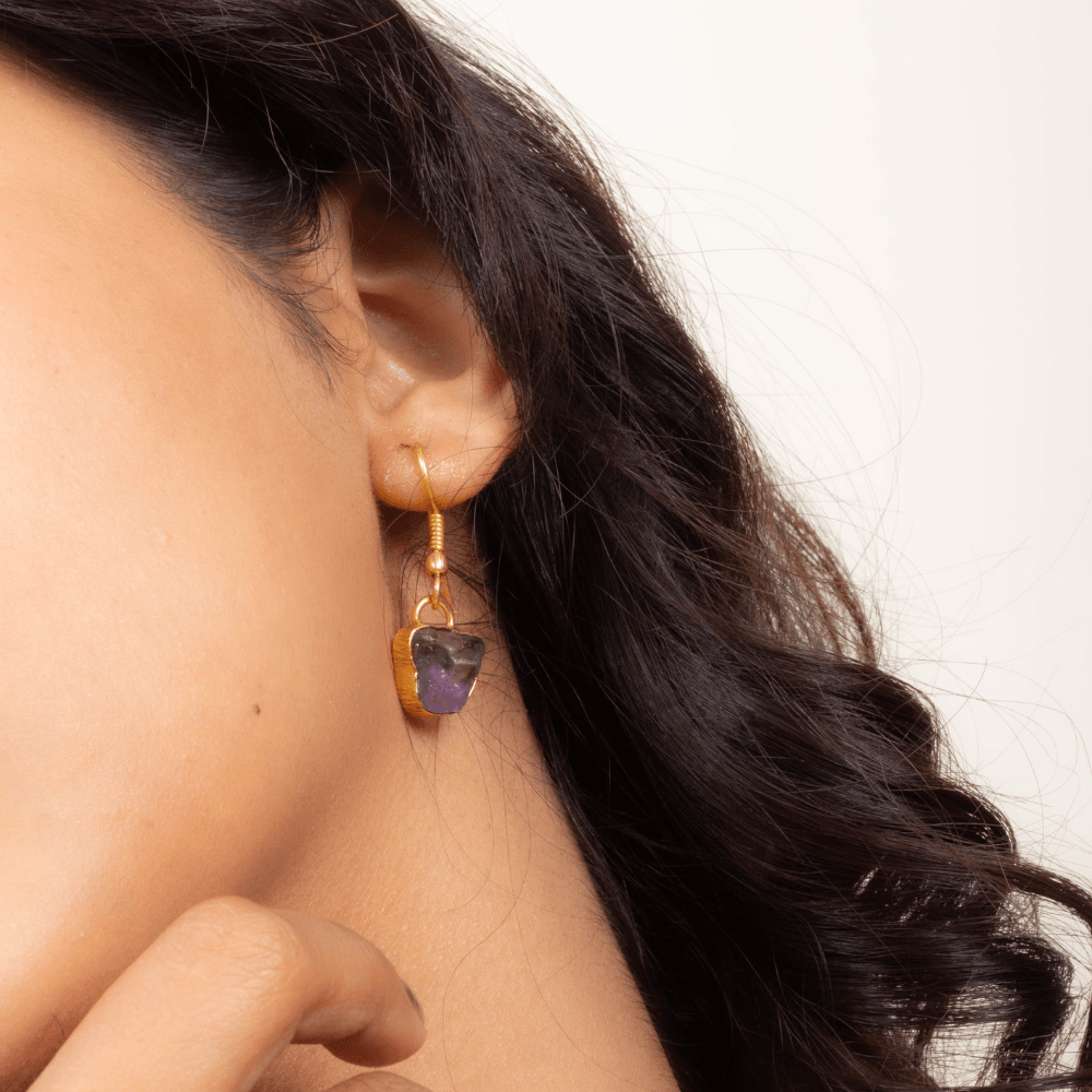 Raw Amethyst Dangler Earrings - Bodh Gem and Crystals