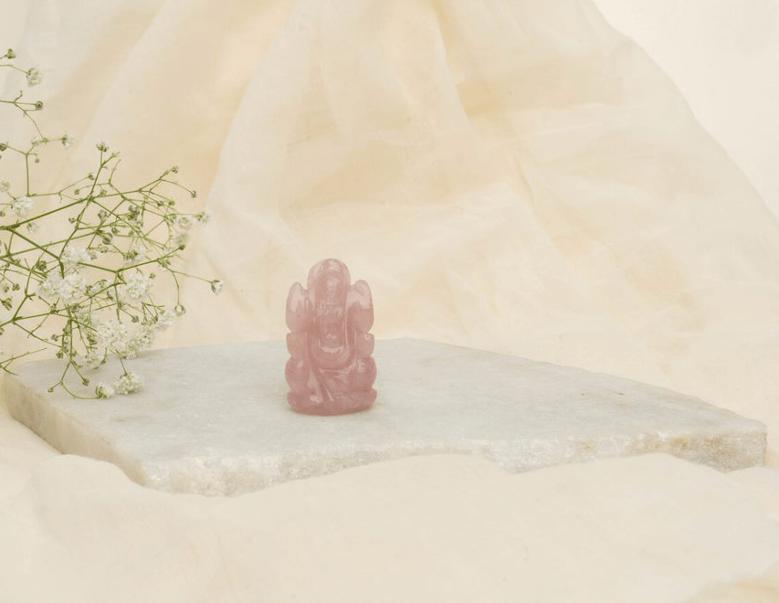 Rose Quartz Ganpati-1 inch - Bodh Gem and Crystals