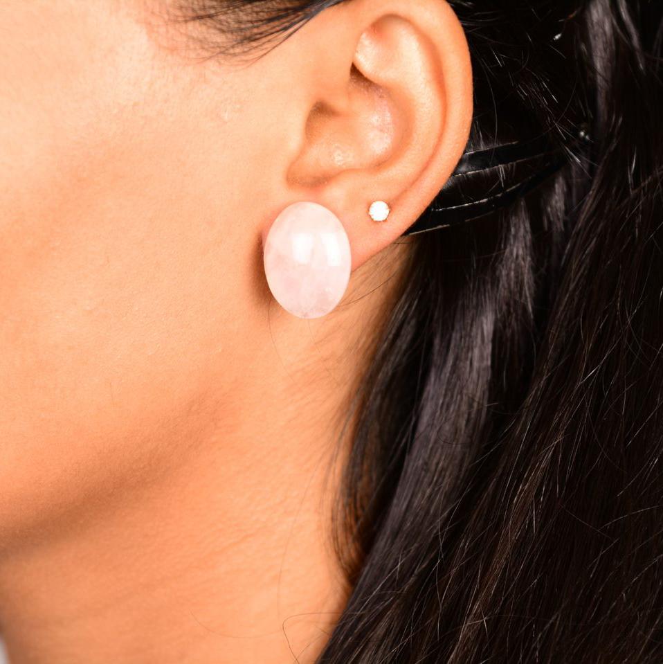 Rose Quartz Stud Earrings - Bodh Gem and Crystals