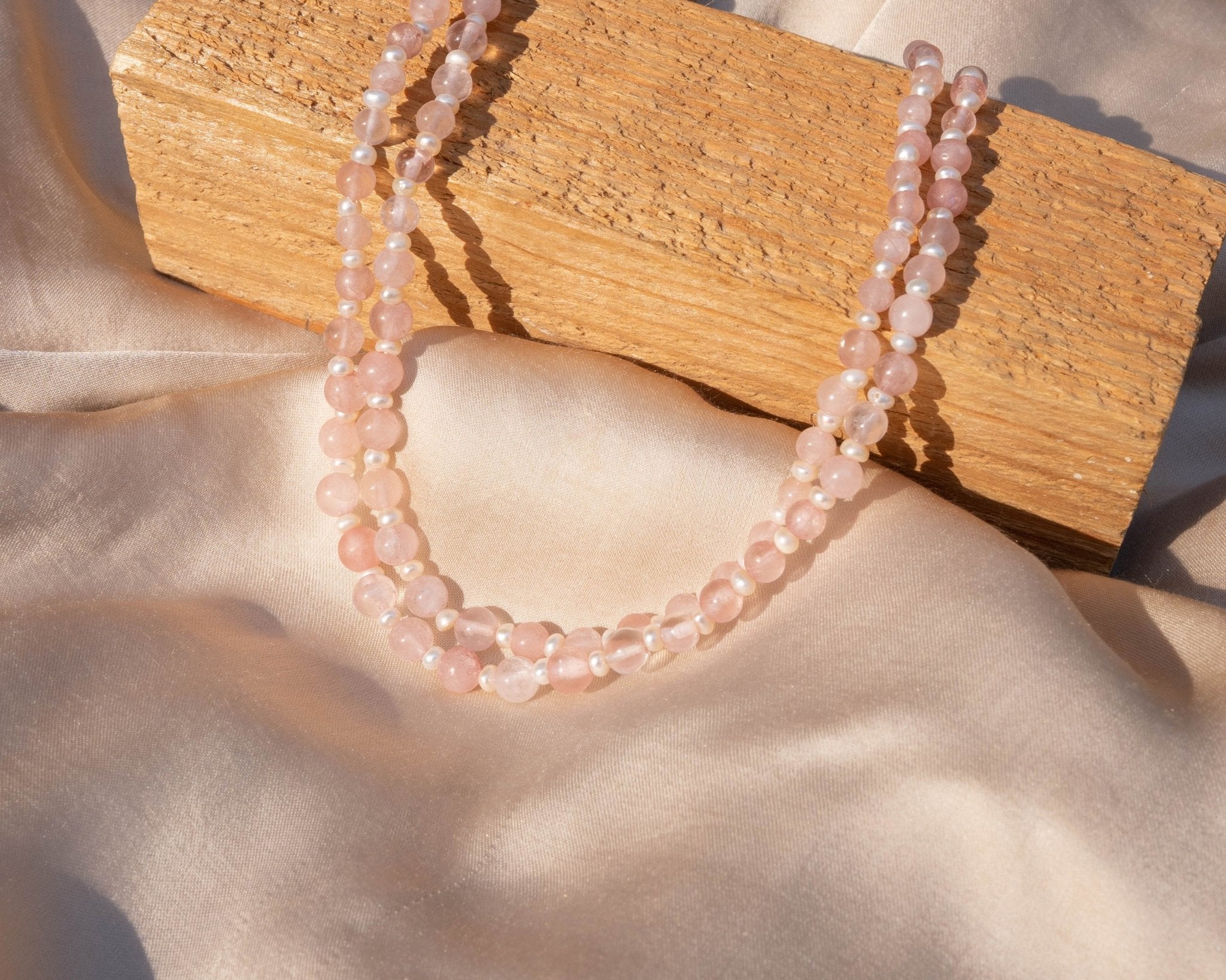 Rose Quartz With Pearl Necklace - Bodh Gem and Crystals