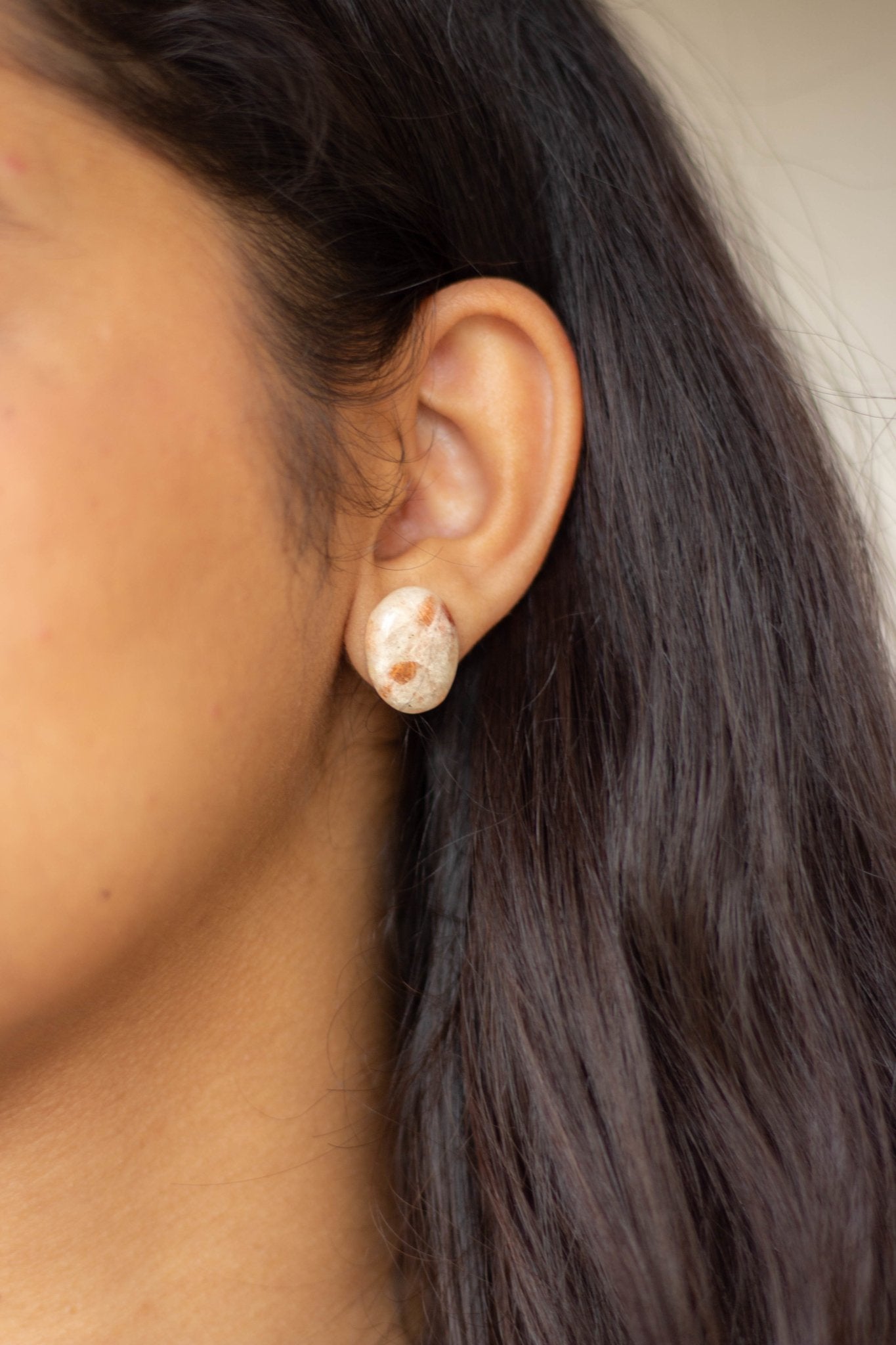 Sunstone Stud Earrings - Bodh Gem and Crystals