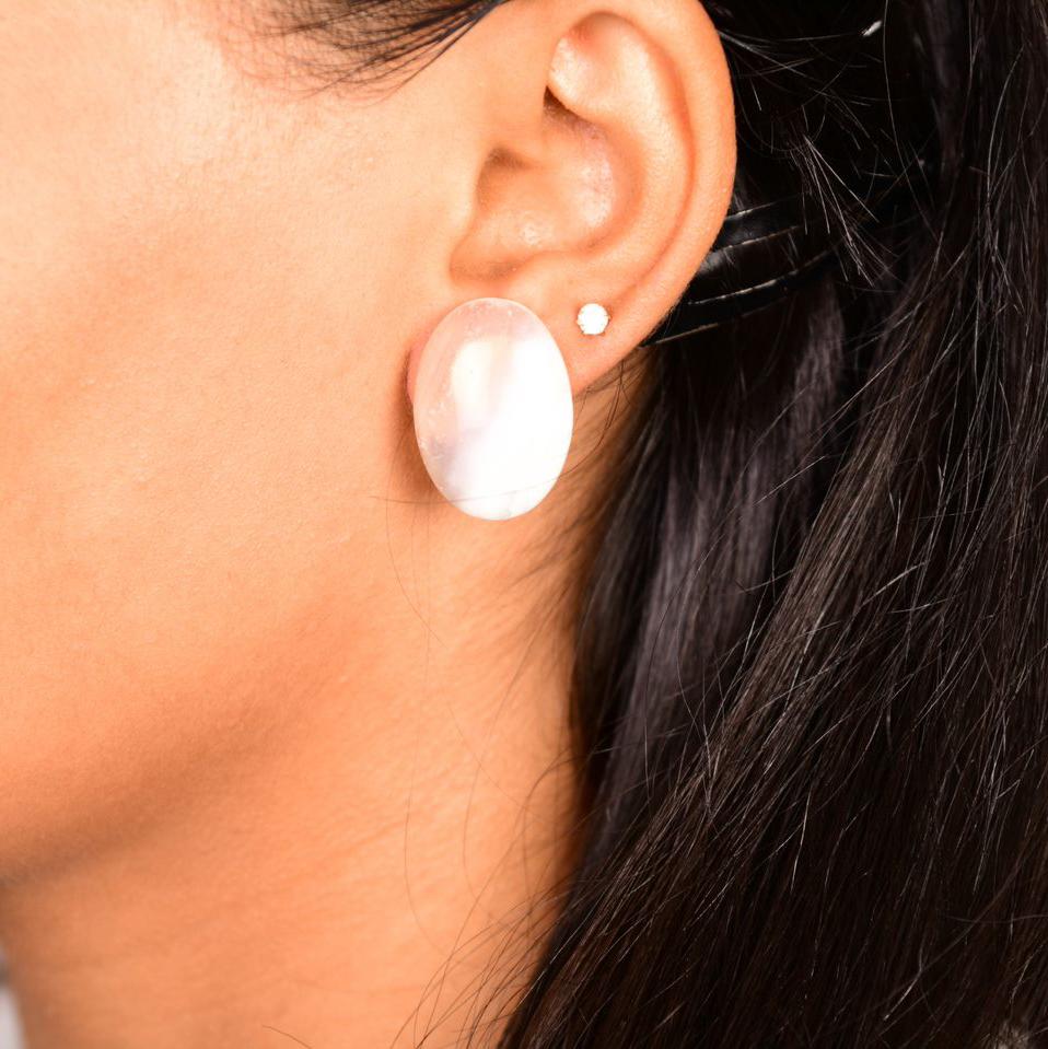 White Agate Stud Earrings
